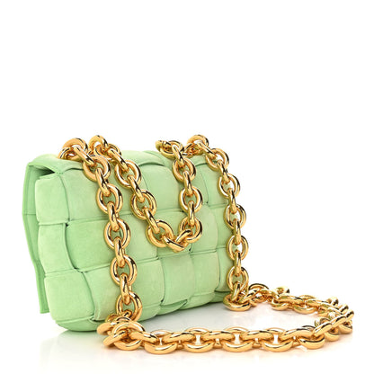 Bottega Veneta Suede Maxi Intrecciato Padded Chain Cassette Crossbody Bag Wasabi 3 of 9