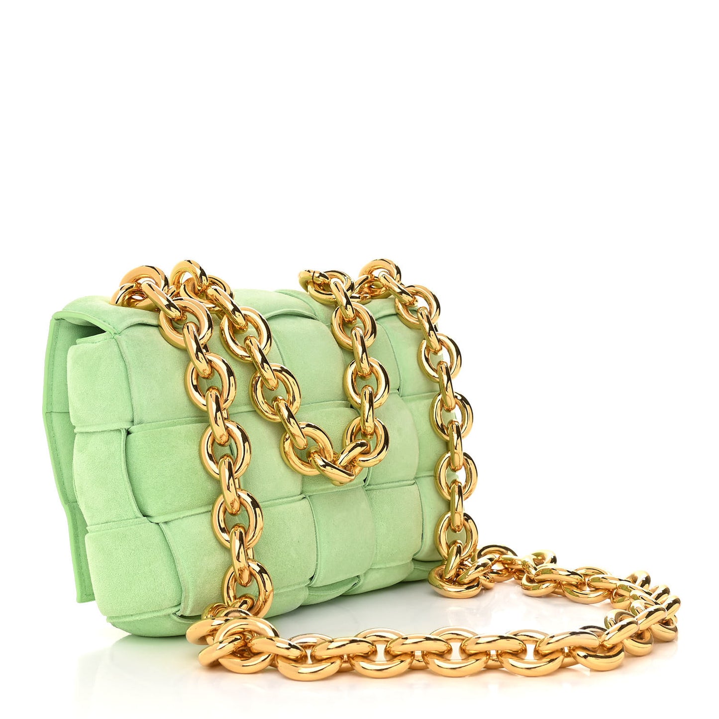 Suede Maxi Intrecciato Padded Chain Cassette Crossbody Bag Wasabi