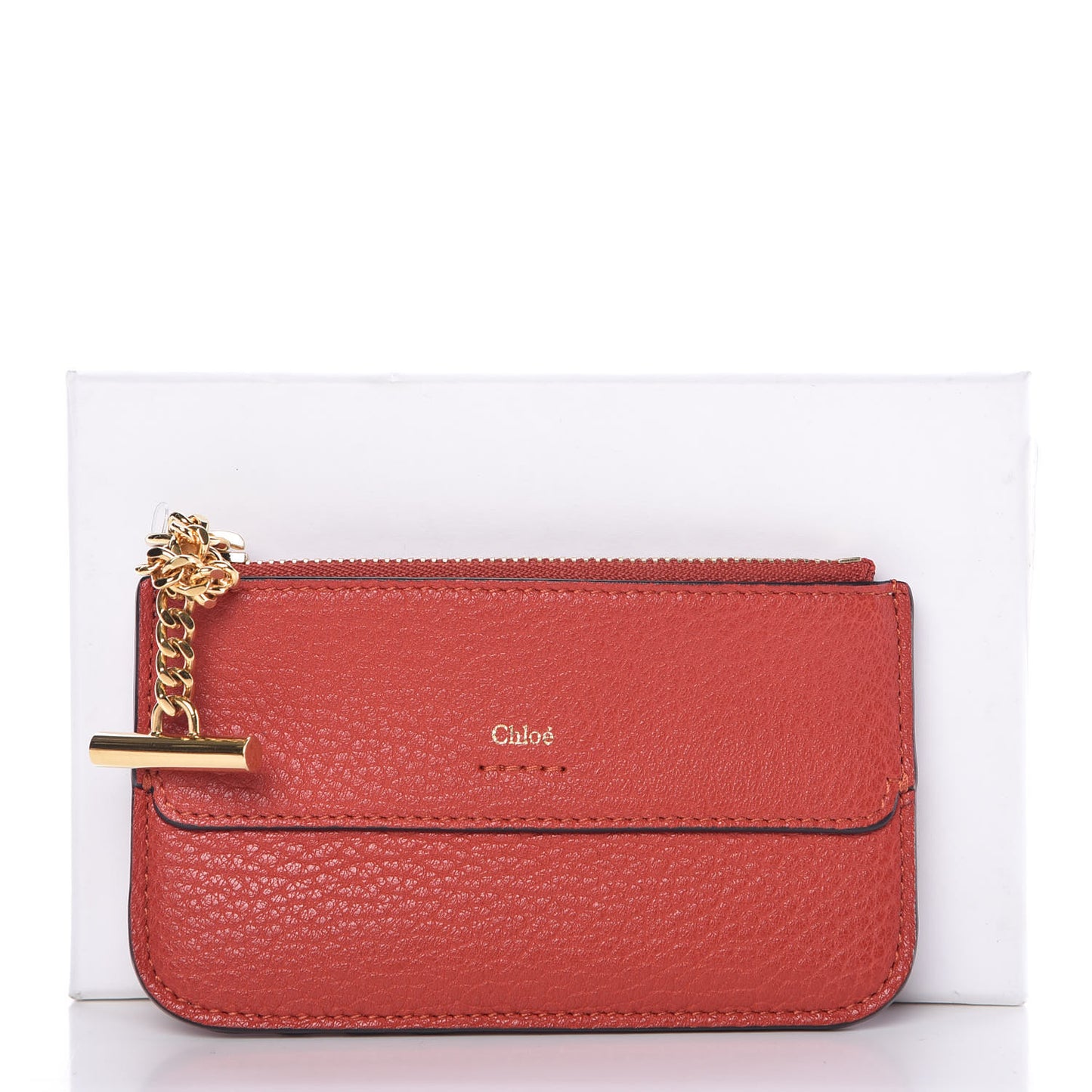 Grained Calfskin Drew Card Holder Earthy Red