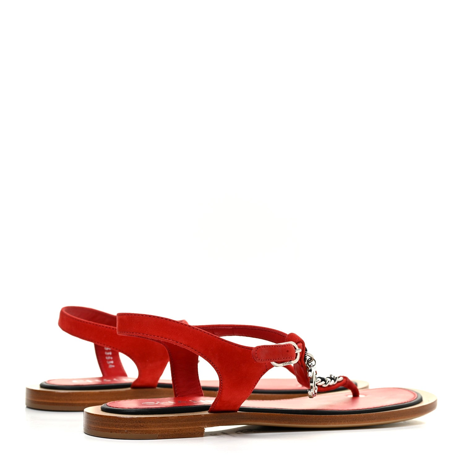 Chanel Suede Calfskin Chain CC Thong Sandals 36.5 Red 5 of 12
