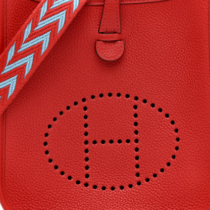 Hermes Taurillon Clemence Evelyne TPM Rouge De Coeur Bleu Du Nord 8 of 11