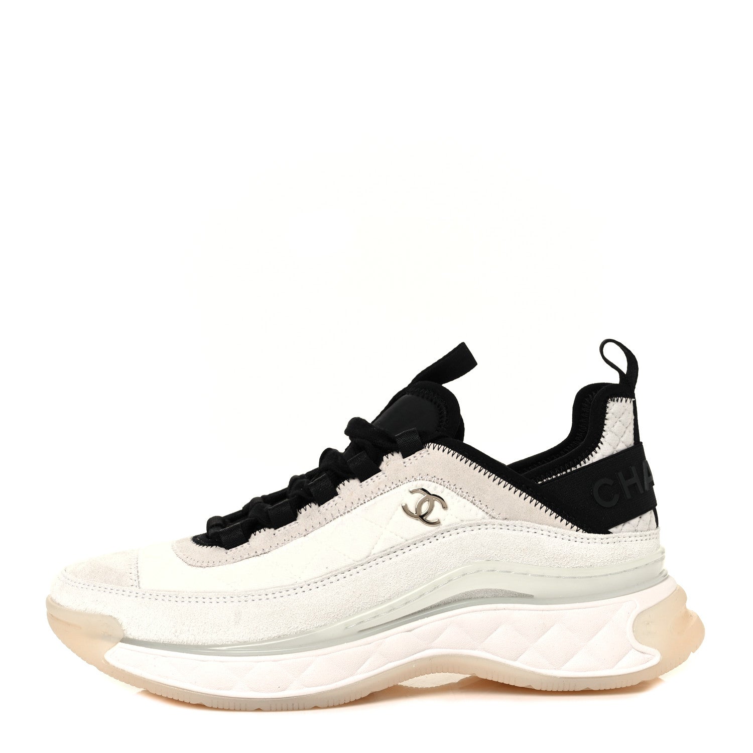 Chanel Velvet Calfskin Mixed Fibers CC Sneakers 38.5 Ivory Black 1 of 9