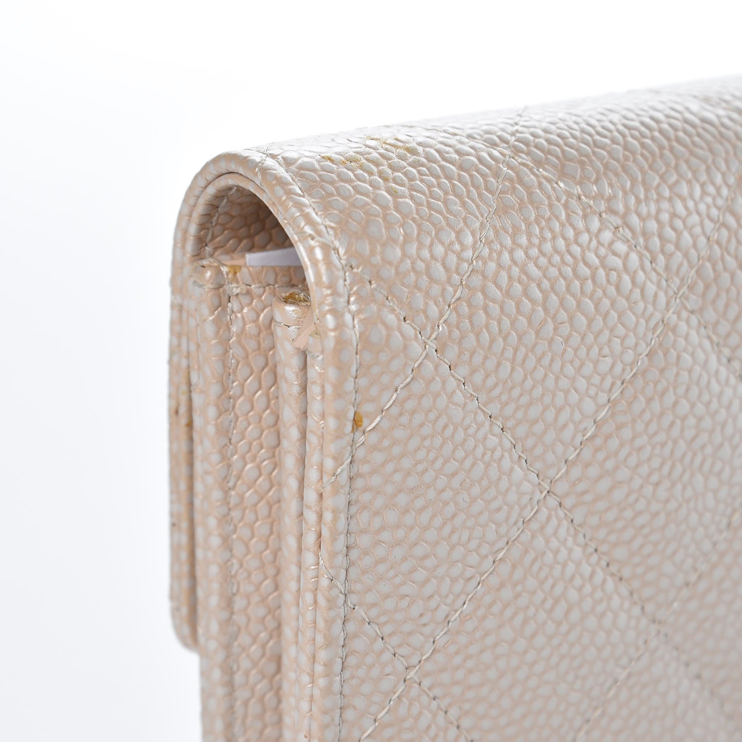 Chanel Metallic Caviar Quilted Large Gusset Flap Wallet Light Beige 11 of 16