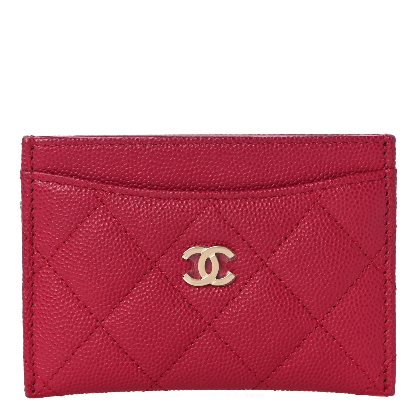Caviar Quilted Card Holder Dark Pink