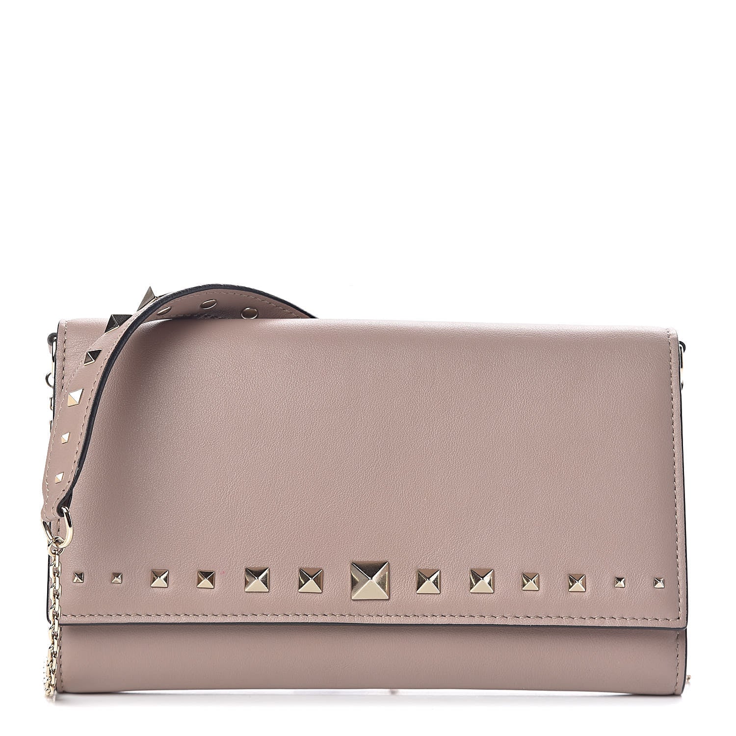 Valentino Garavani Vitello Rockstud Crossbody Wallet on Chain Poudre 1 of 11