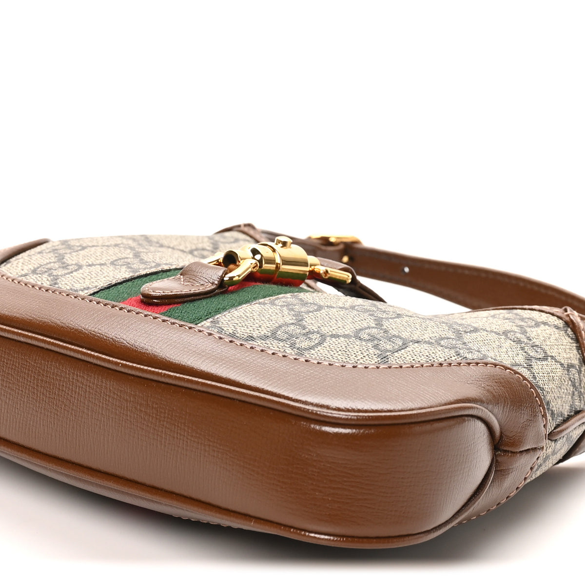 GG Supreme Monogram Azalea Calfskin Web Mini Jackie 1961 Hobo Beige Ebony Brown Sugar