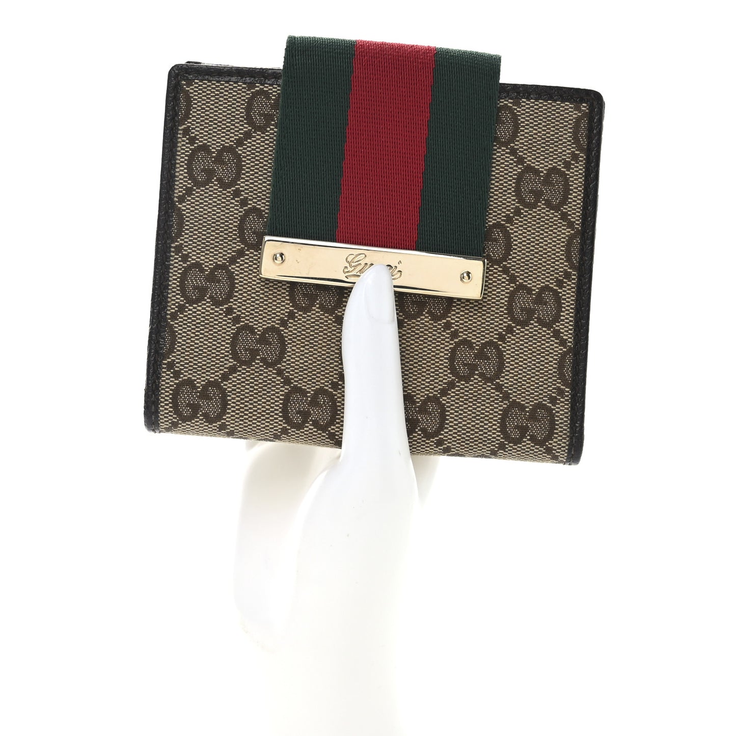 Monogram Ladies Web French Flap Wallet Dark Brown