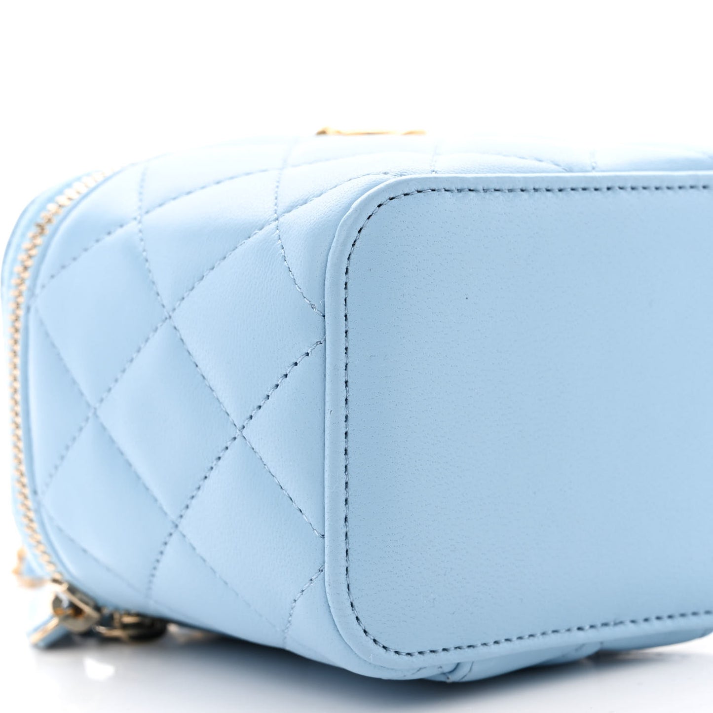 Lambskin Quilted Pearl Crush Mini Vanity Case With Chain Light Blue