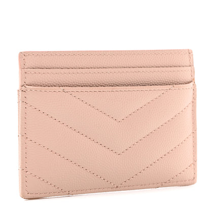 Saint Laurent Grain De Poudre Matelasse Chevron Monogram Credit Card Case Pale Pink 3 of 7