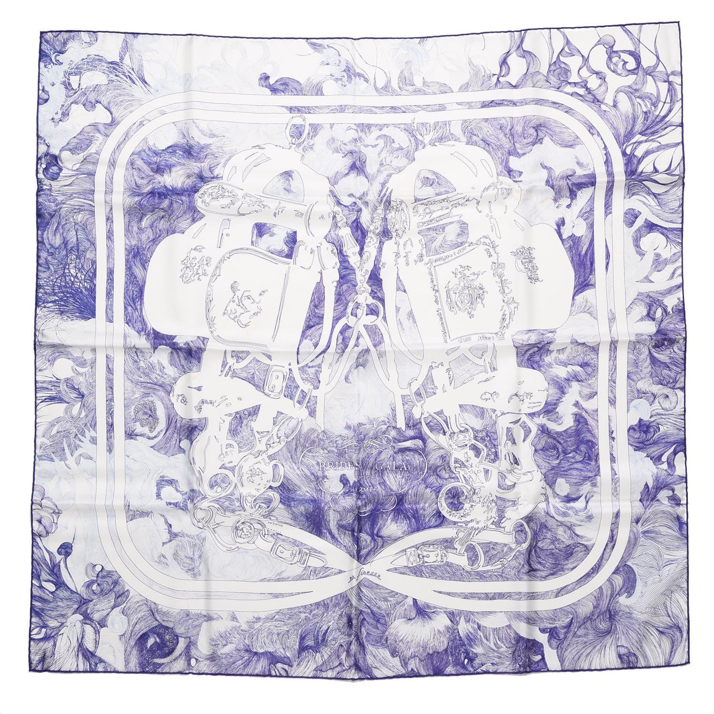 Silk Brides de Gala En Finesse Scarf 90 Encre Blanc Gris Bleuete