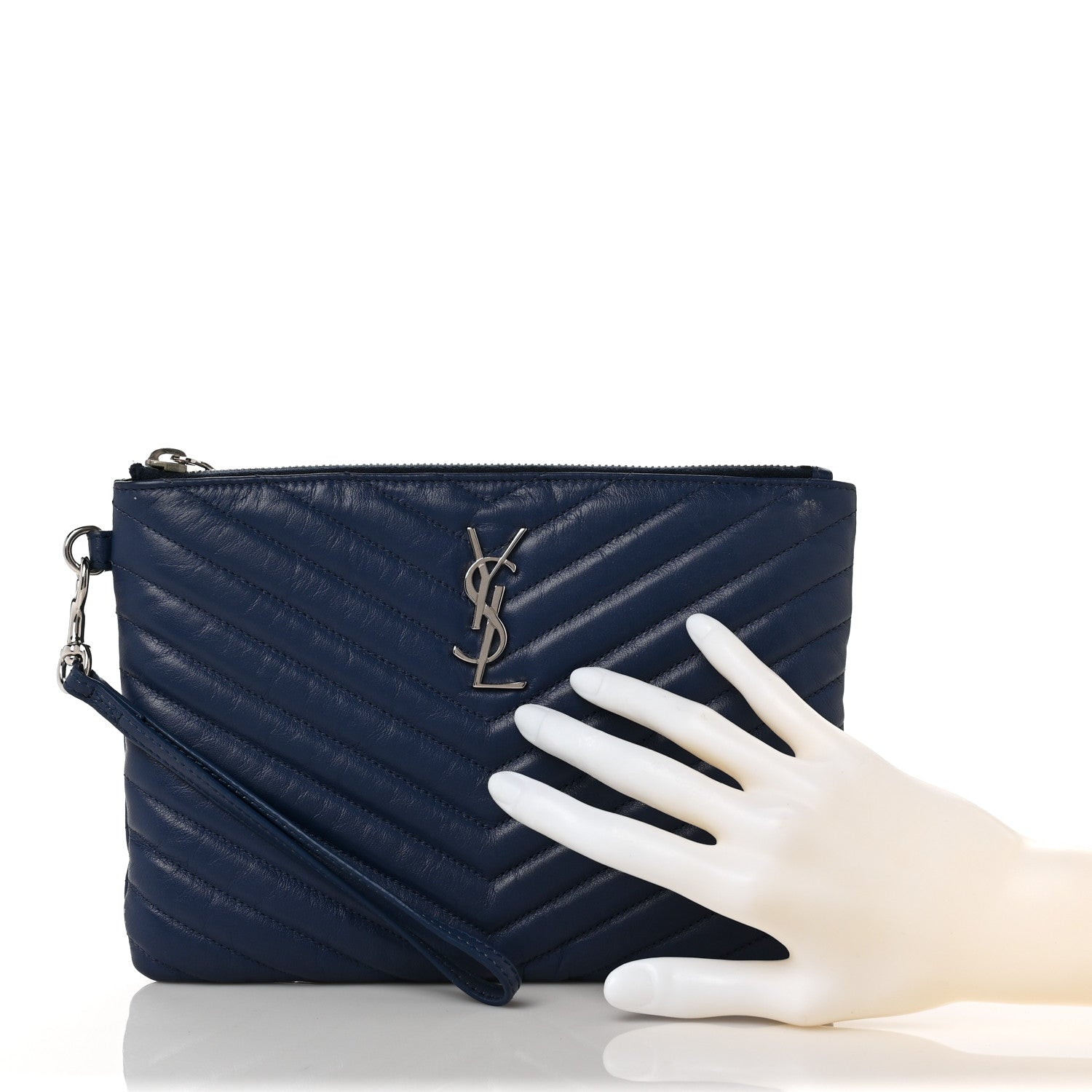 Saint Laurent Calfskin Matelasse Chevron Monogram A5 Wristlet Medium Blue 2 of 9
