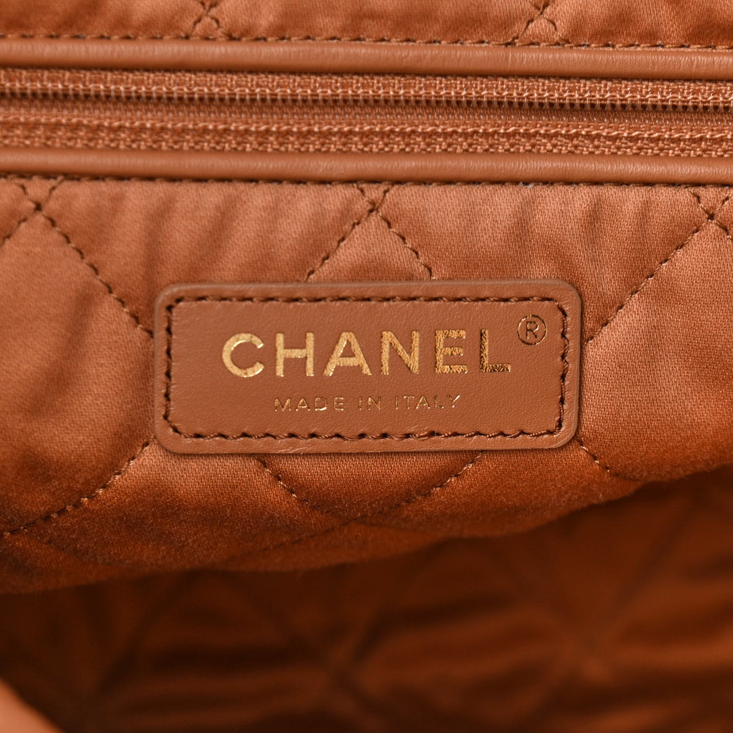 Shiny Calfskin Quilted Small Chanel 22 Camel