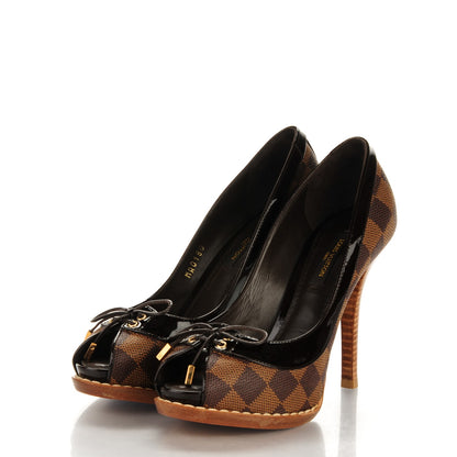 Louis Vuitton Damier Ebene Palm Beach Peep Toe Pumps 35 3 of 7
