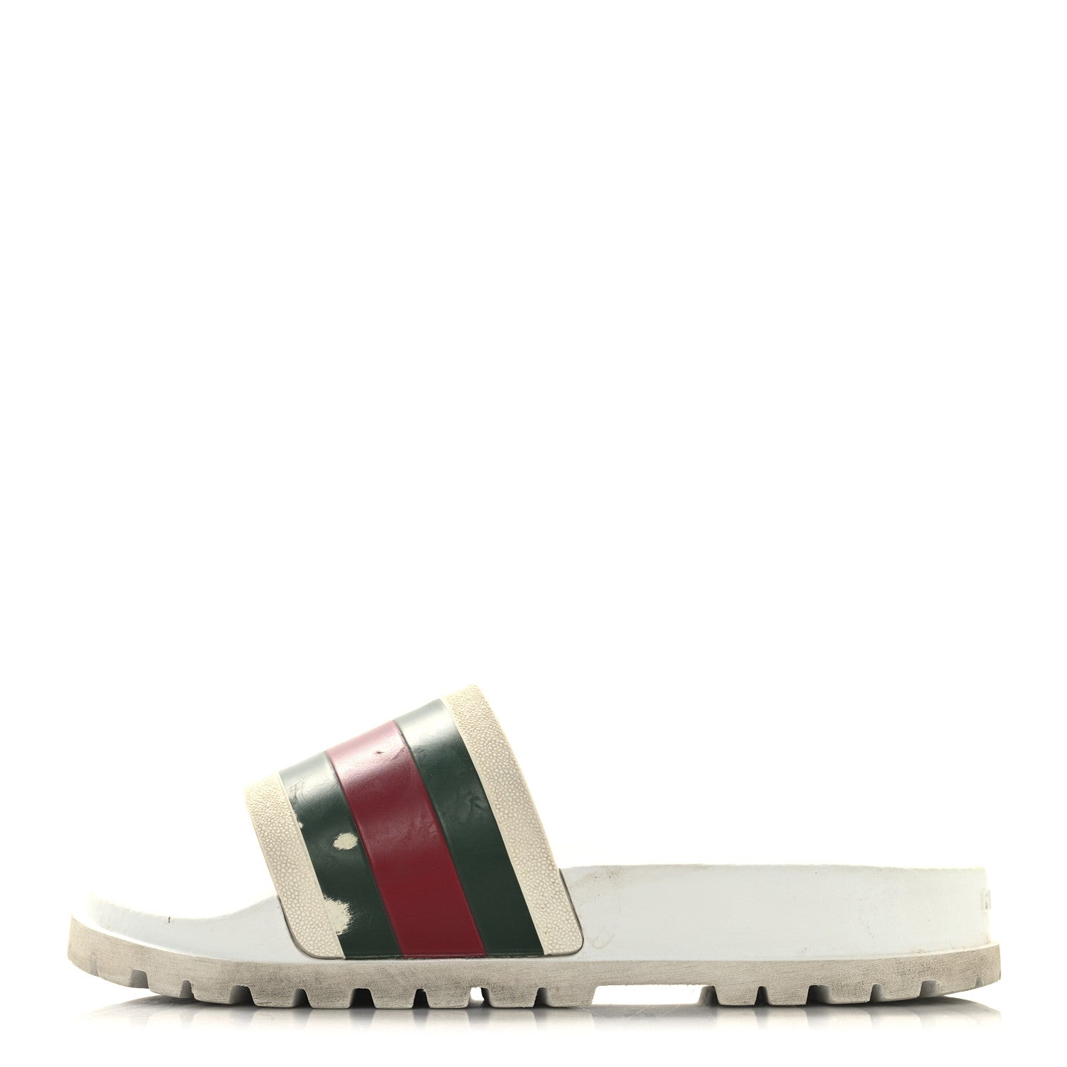 Gucci Rubber Web Mens Lug Sole Slide Sandals Great 5 White Green Red 1 of 10