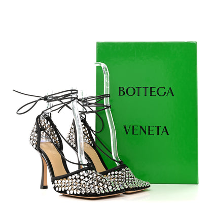 Bottega Veneta Mesh Nappa Crystal Embellished Sparkle Stretch Ankle Tie Sandals 36.5 Black 9 of 9