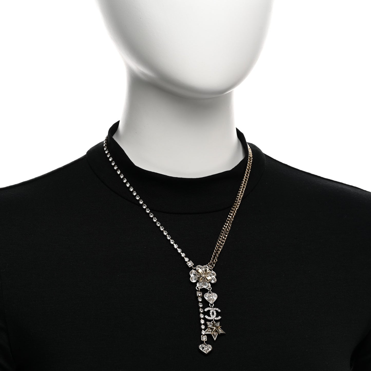 Crystal Clover Heart Star CC Drop Necklace Silver Gold