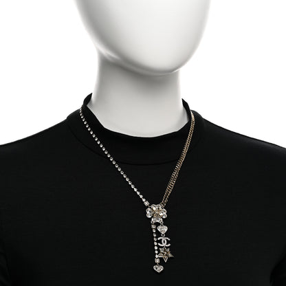 Chanel Crystal Clover Heart Star CC Drop Necklace Silver Gold 2 of 6