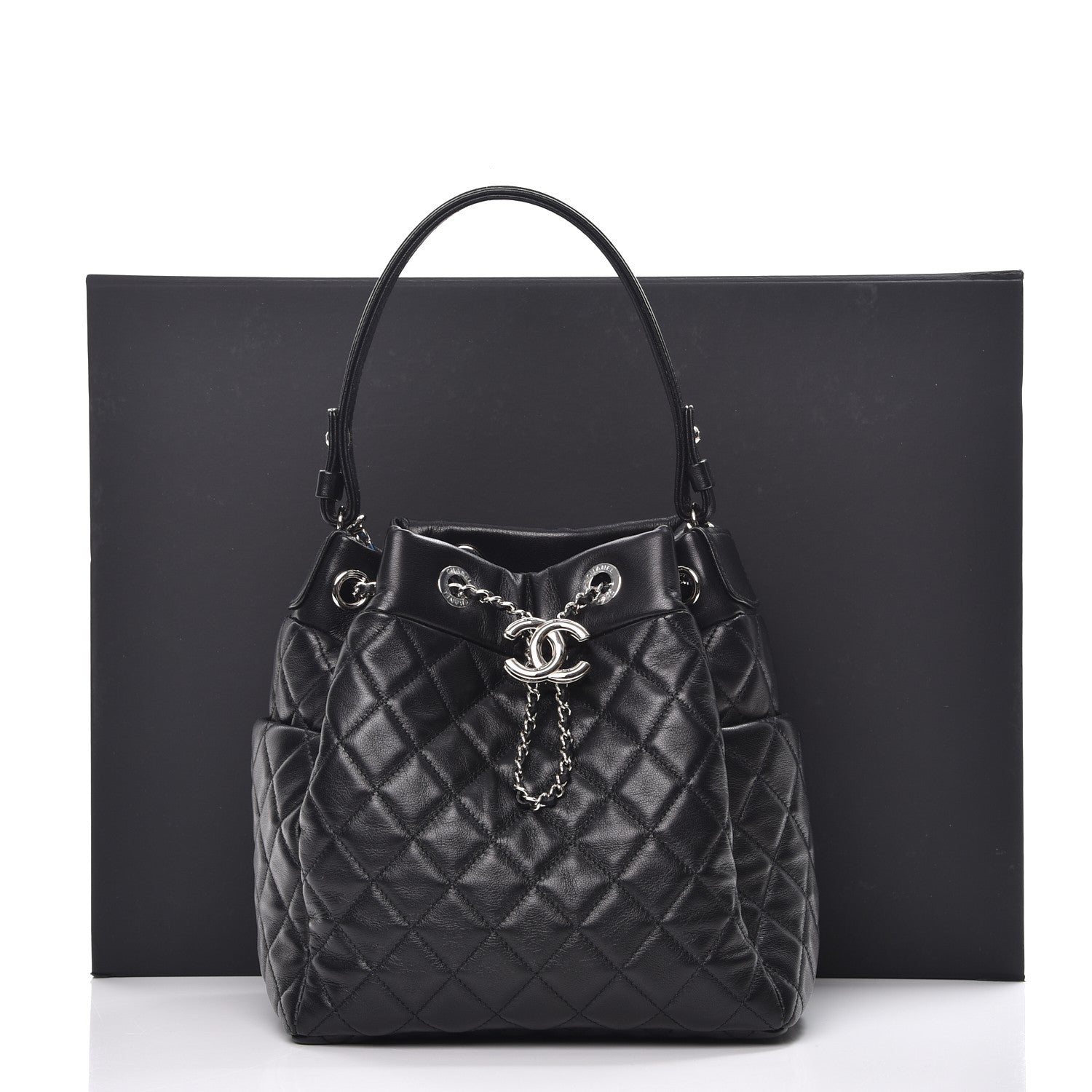 Chanel Lambskin Quilted Small Chain Bucket Bag Black 9 of 9