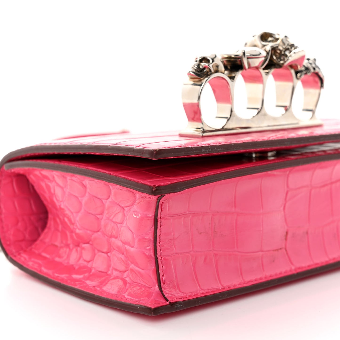 Calfskin Crocodile Embossed Knuckle Shoulder Bag Peony Pink