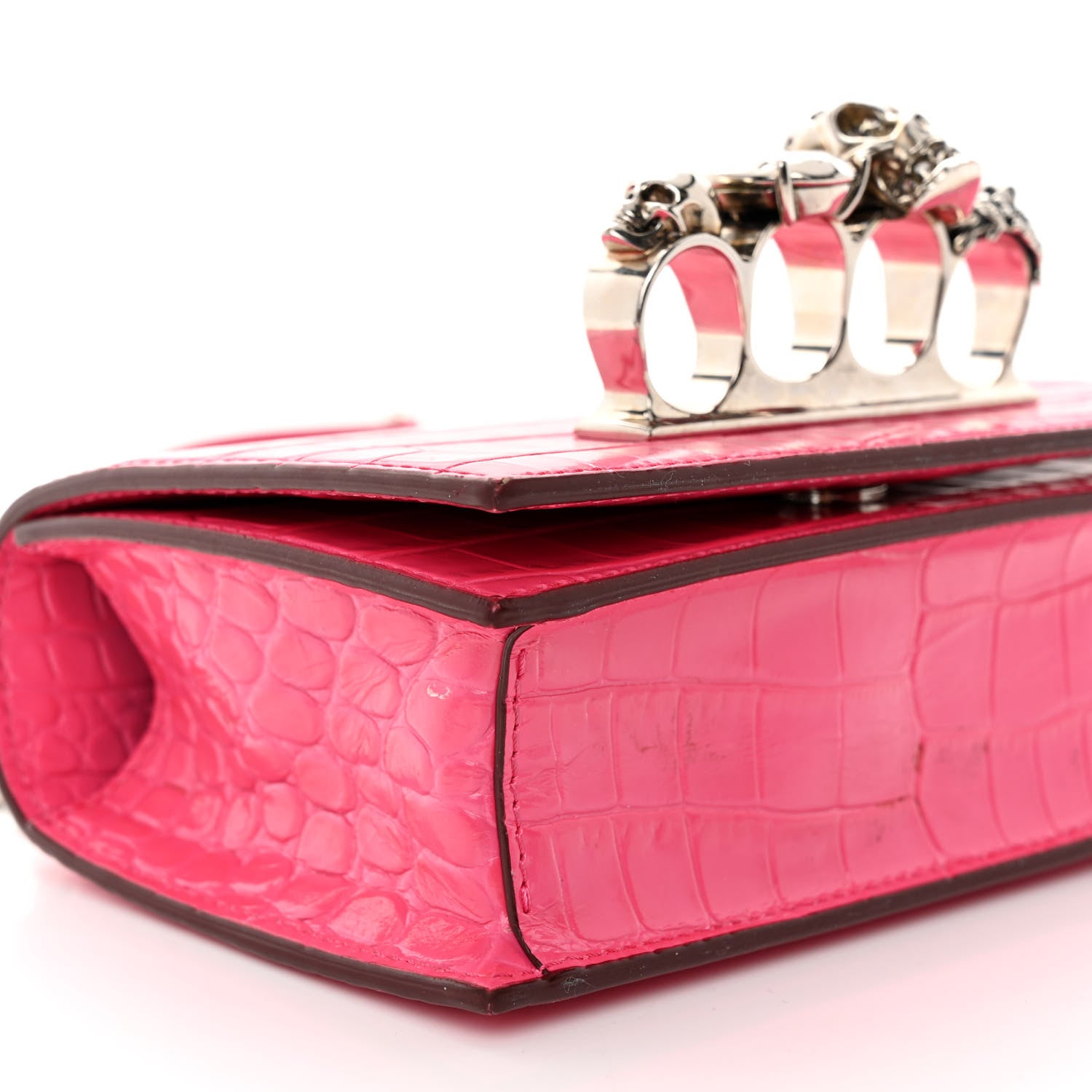 Alexander McQueen Calfskin Crocodile Embossed Knuckle Shoulder Bag Peony Pink 9 of 12
