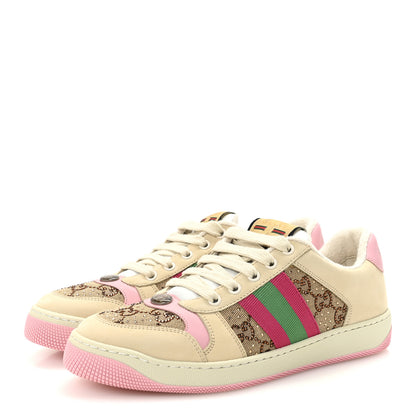 Gucci Calfskin GG Supreme Crystals Web Screener Sneakers 38 Beige Ebony Wild Rose 4 of 9