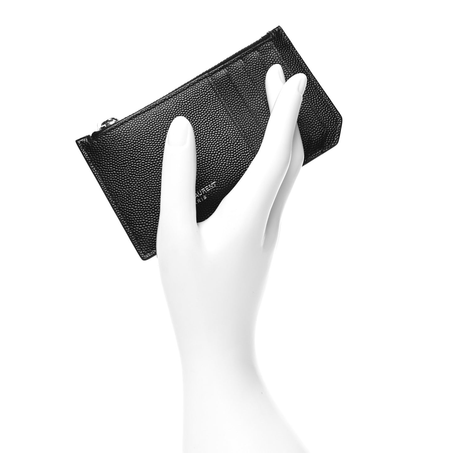 Grained Calfskin 5 Fragments Zip Pouch Card Holder Black