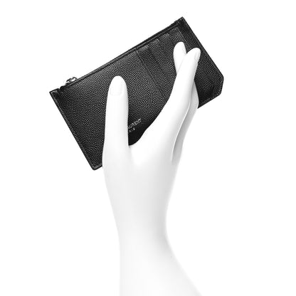 Saint Laurent Grained Calfskin 5 Fragments Zip Pouch Card Holder Black 2 of 11