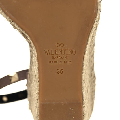 Valentino Garavani Grained Calfskin Rockstud Ankle Strap Espadrille 15/105mm Wedge Sandals 35 Poudre Natural 6 of 8