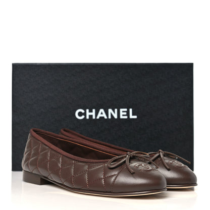 Chanel Lambskin Quilted CC Cap Toe Ballerina Flats 35.5 Brown 10 of 10