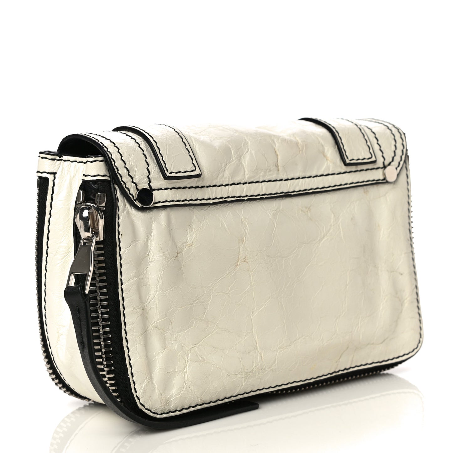 Crinkled Calfskin PS1 Mini Zip Crossbody White