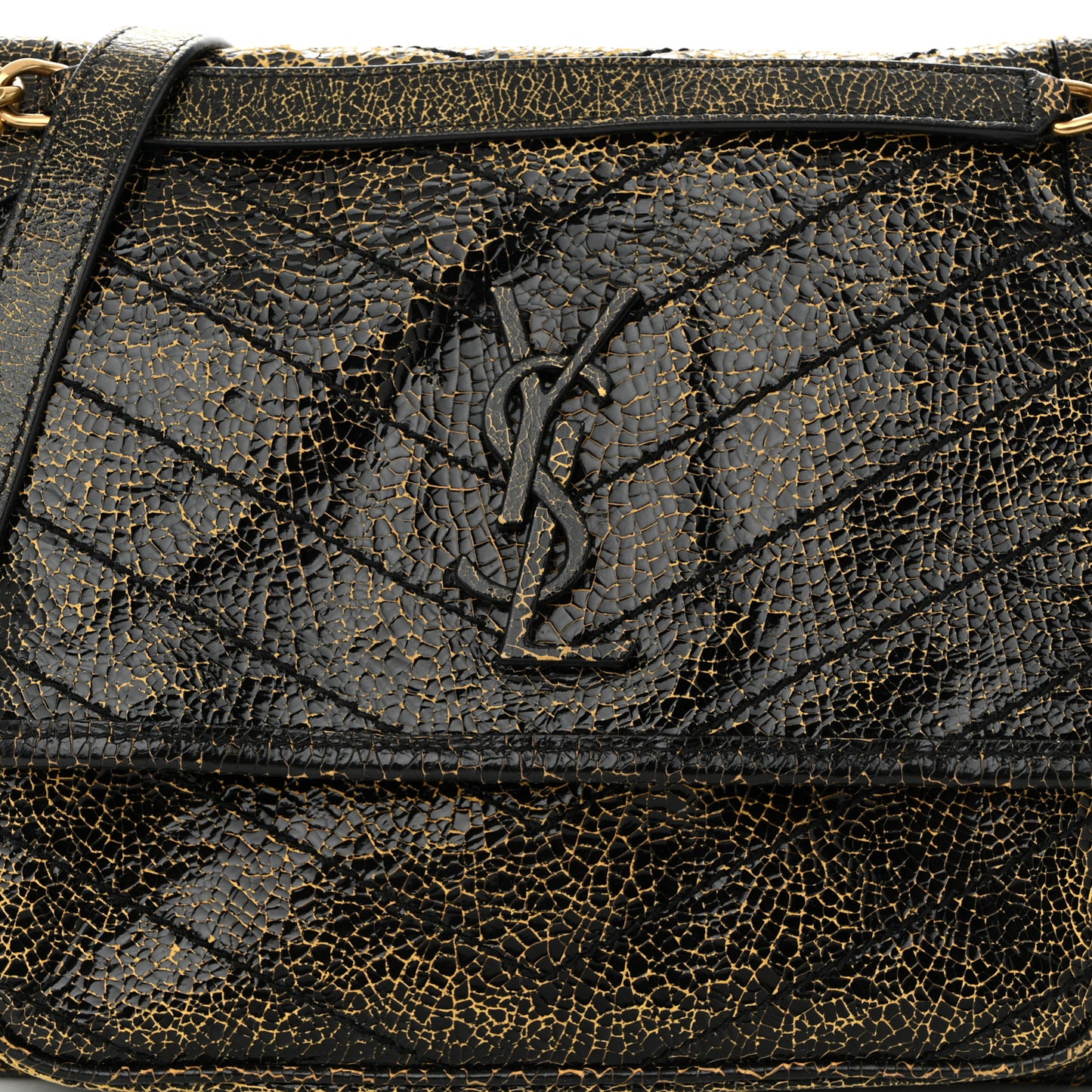 Crinkled Calfskin Matelasse Monogram Medium Niki Chain Satchel  Black Ocra