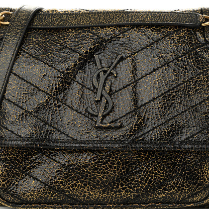 Saint Laurent Crinkled Calfskin Matelasse Monogram Medium Niki Chain Satchel  Black Ocra 8 of 10
