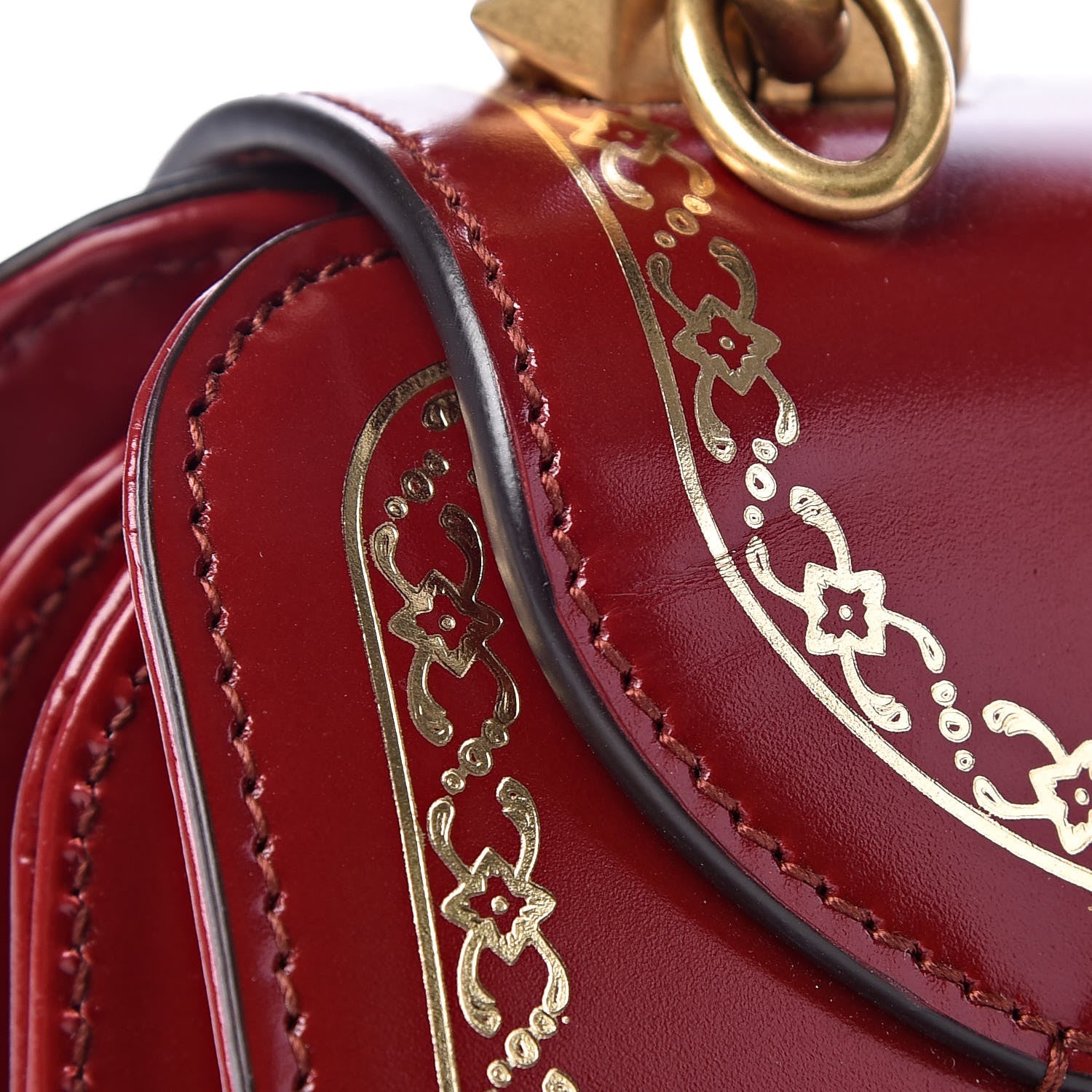 Gucci Calfskin Lisse Cornice Crystal Mini Thiara Top Handle Bag Cerise Red Gold Multicolor 14 of 16