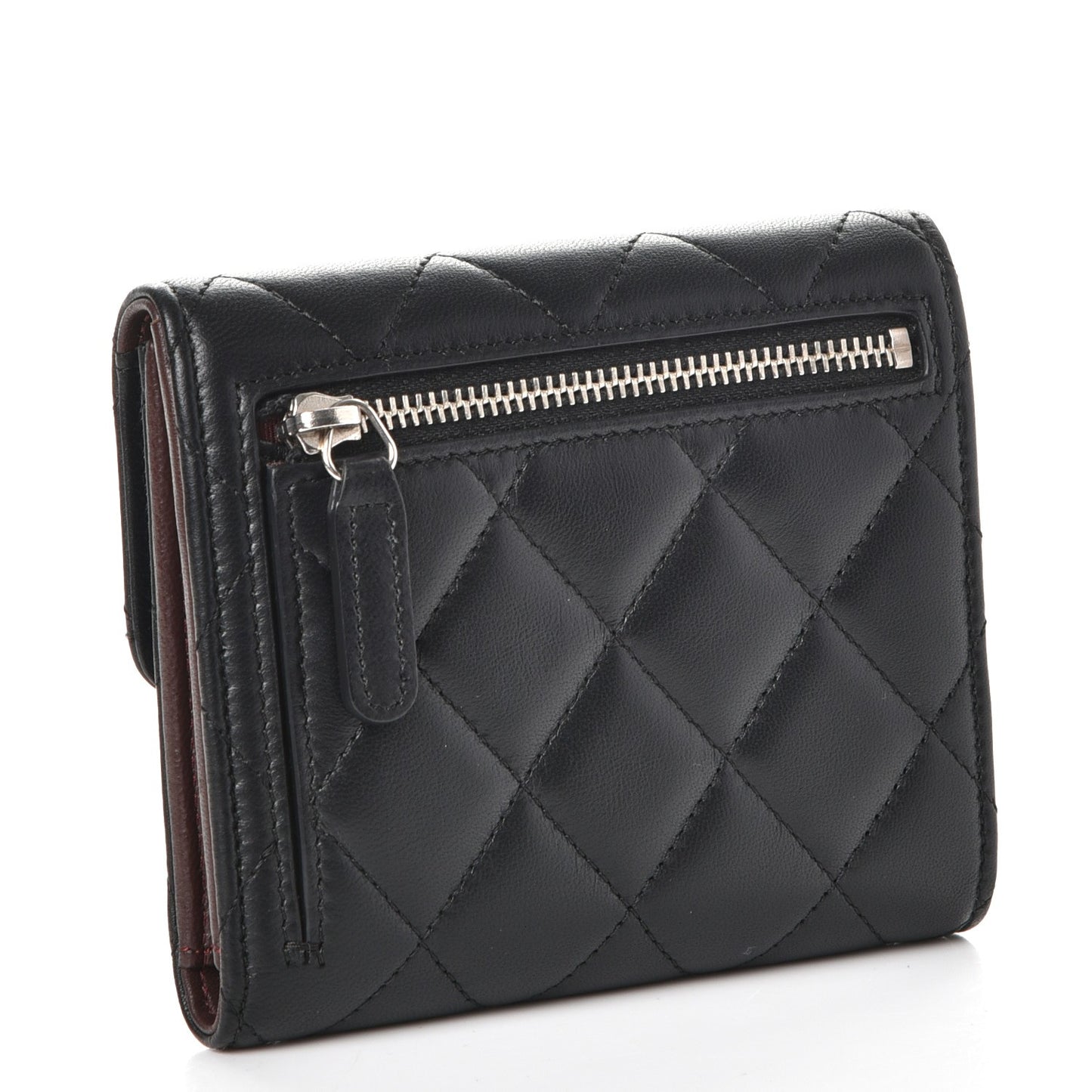 Lambskin Quilted Small Compact Wallet Black