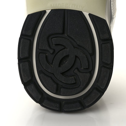 Chanel Fabric Laminated Calfskin Stretch CC Sneakers 38 White Silver 7 of 9