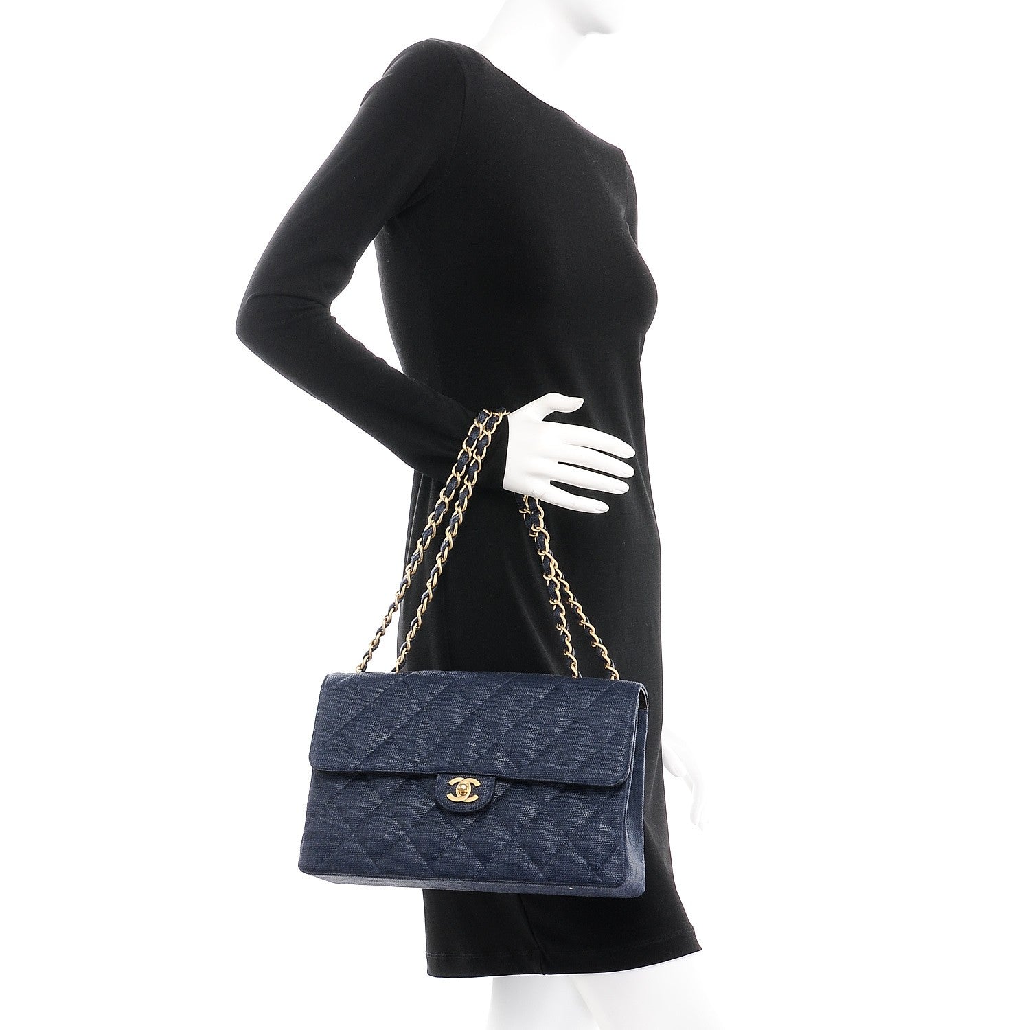 Chanel Toile Quilted Jumbo Single Flap Dark Blue 3 of 8