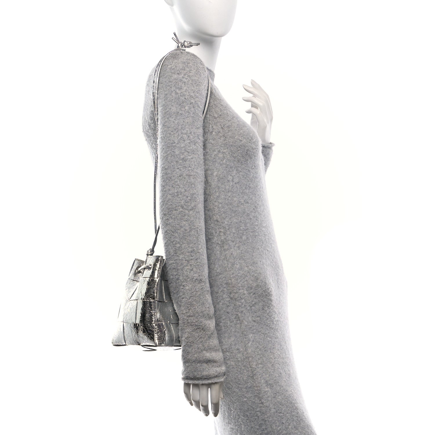 Bottega Veneta Metallic Crinkled Lambskin Maxi Intrecciato Cassette Bucket Bag Silver 2 of 9