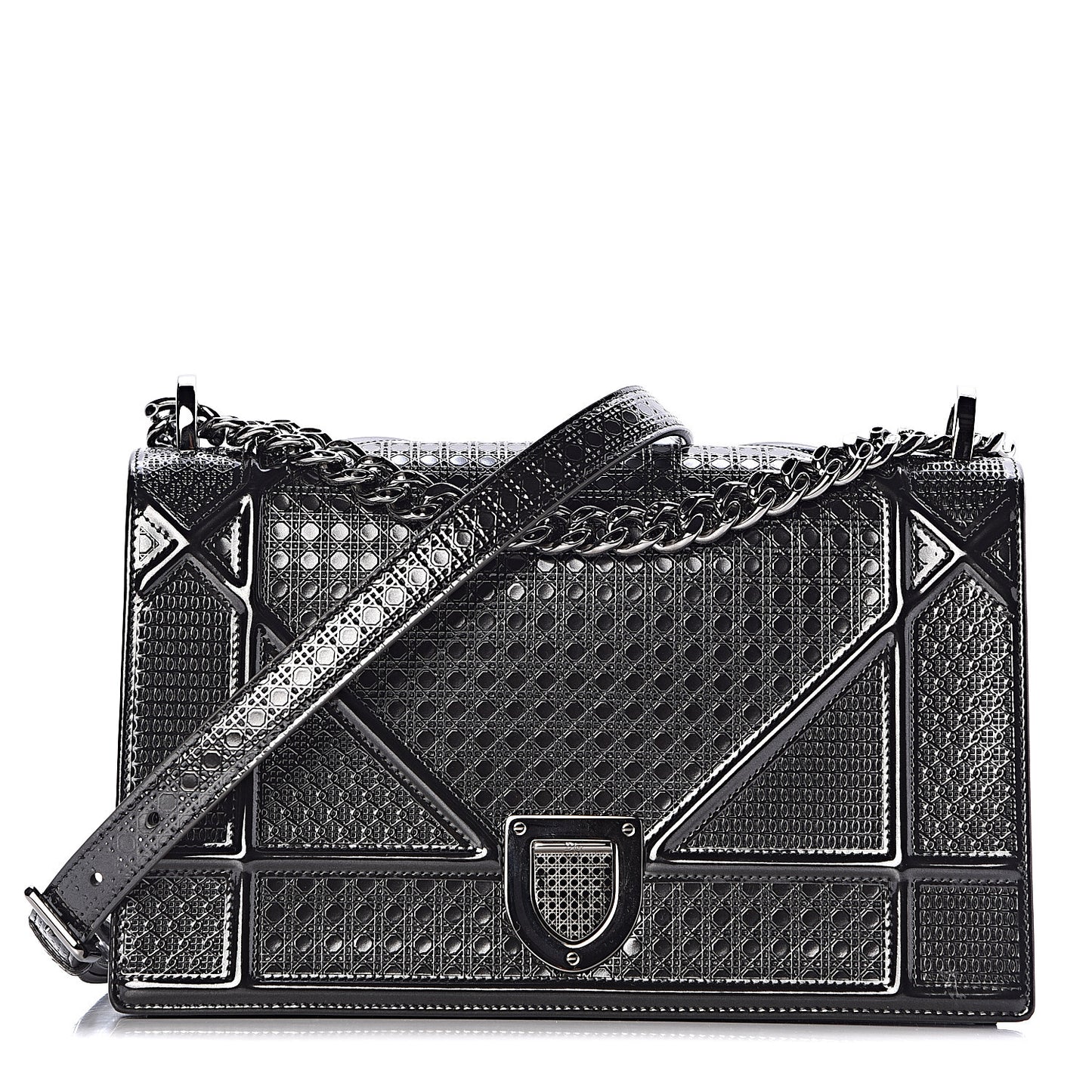Metallic Patent Micro-Cannage Medium Diorama Flap Bag Graphite