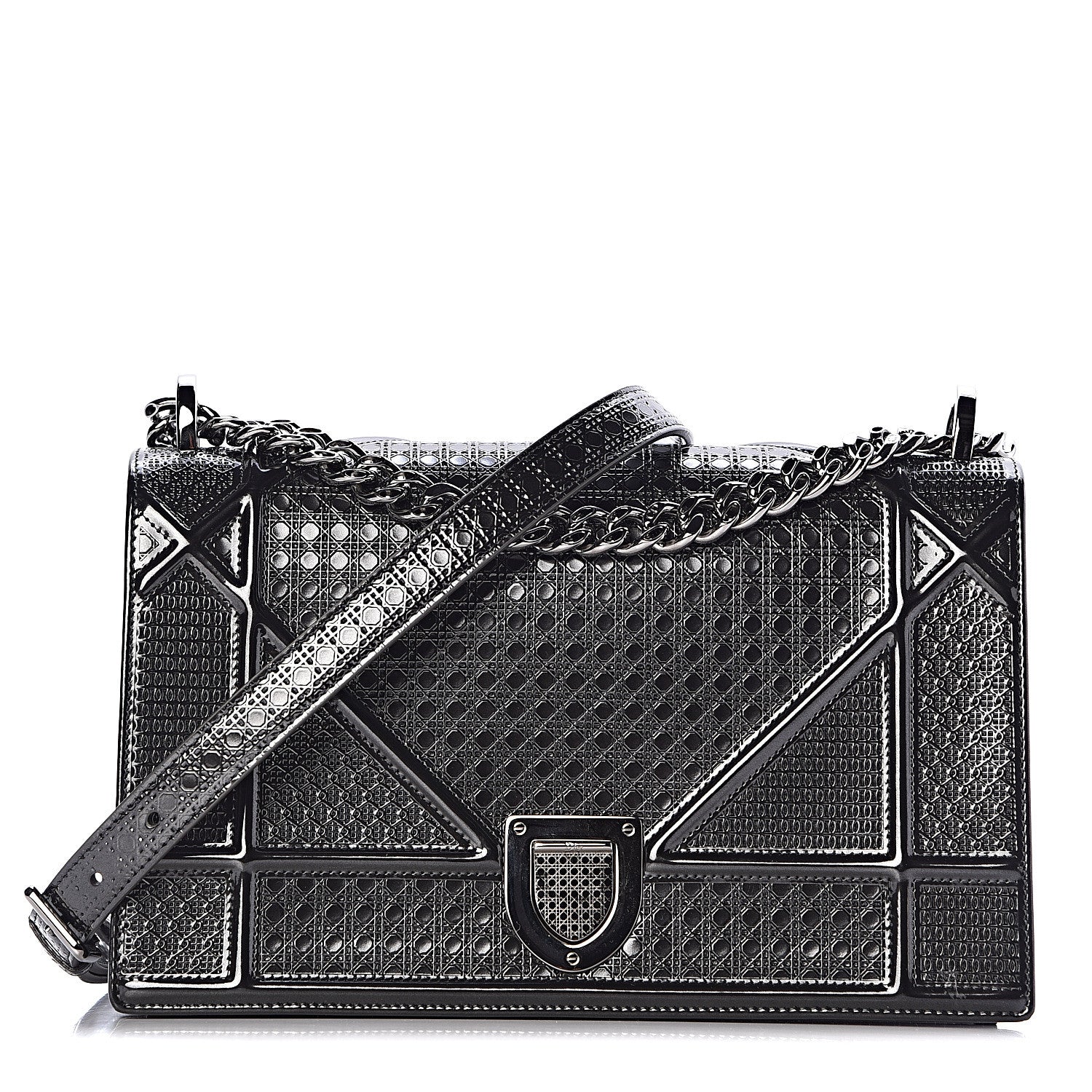 Christian Dior Metallic Patent Micro-Cannage Medium Diorama Flap Bag Graphite 1 of 13