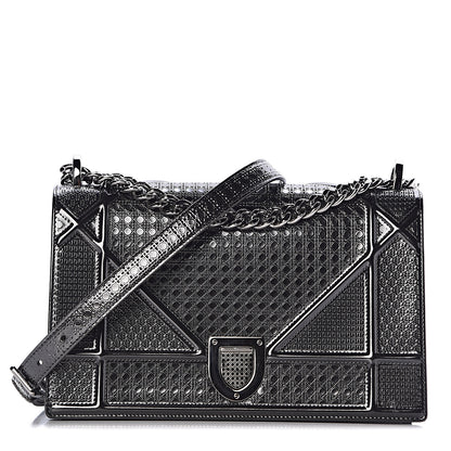 Christian Dior Metallic Patent Micro-Cannage Medium Diorama Flap Bag Graphite 1 of 13