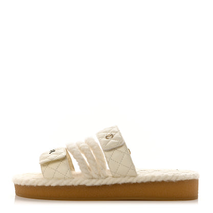 Chanel Cord Lambskin Quilted Logo Mules 37 Ivory 1 of 8