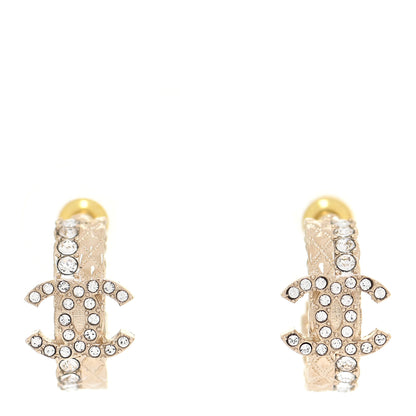 Chanel Metal Crystal Quilted CC Hoop Earrings Gold 1 of 5