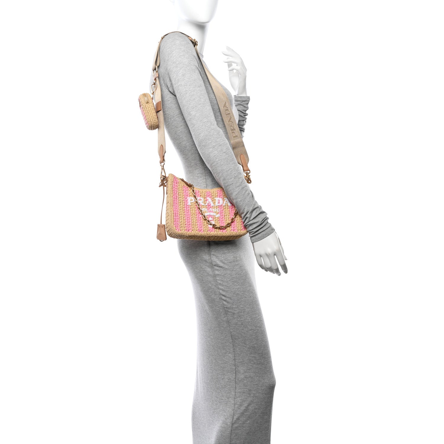 Prada Yarn Raffia Effect Crochet Striped Re-Edition 2005 Shoulder Bag Naturale Petalo 2 of 11