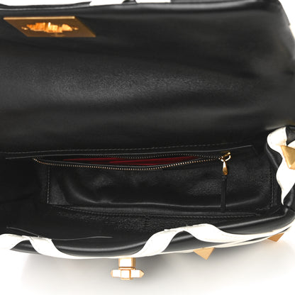Valentino Garavani Nappa Large Roman Stud Shoulder Bag Black White 5 of 9