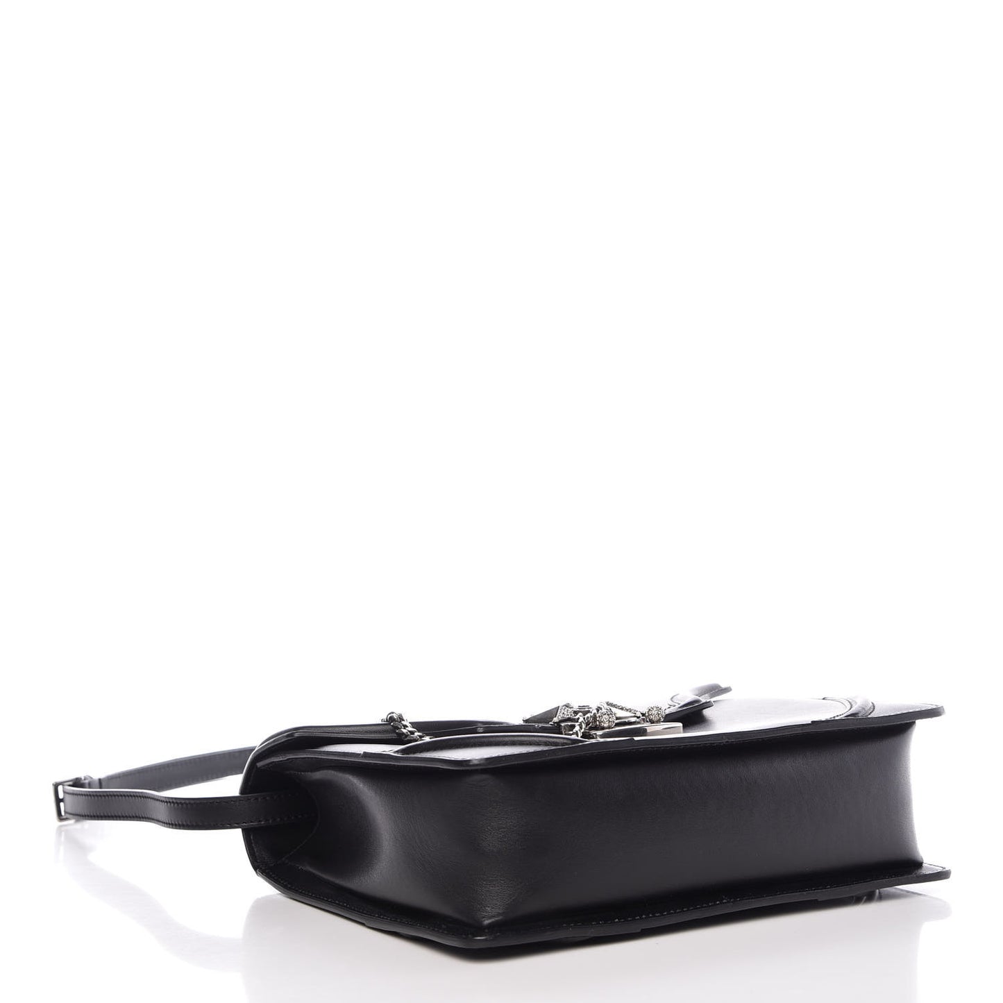 Calfskin Chain Flower Satchel Black