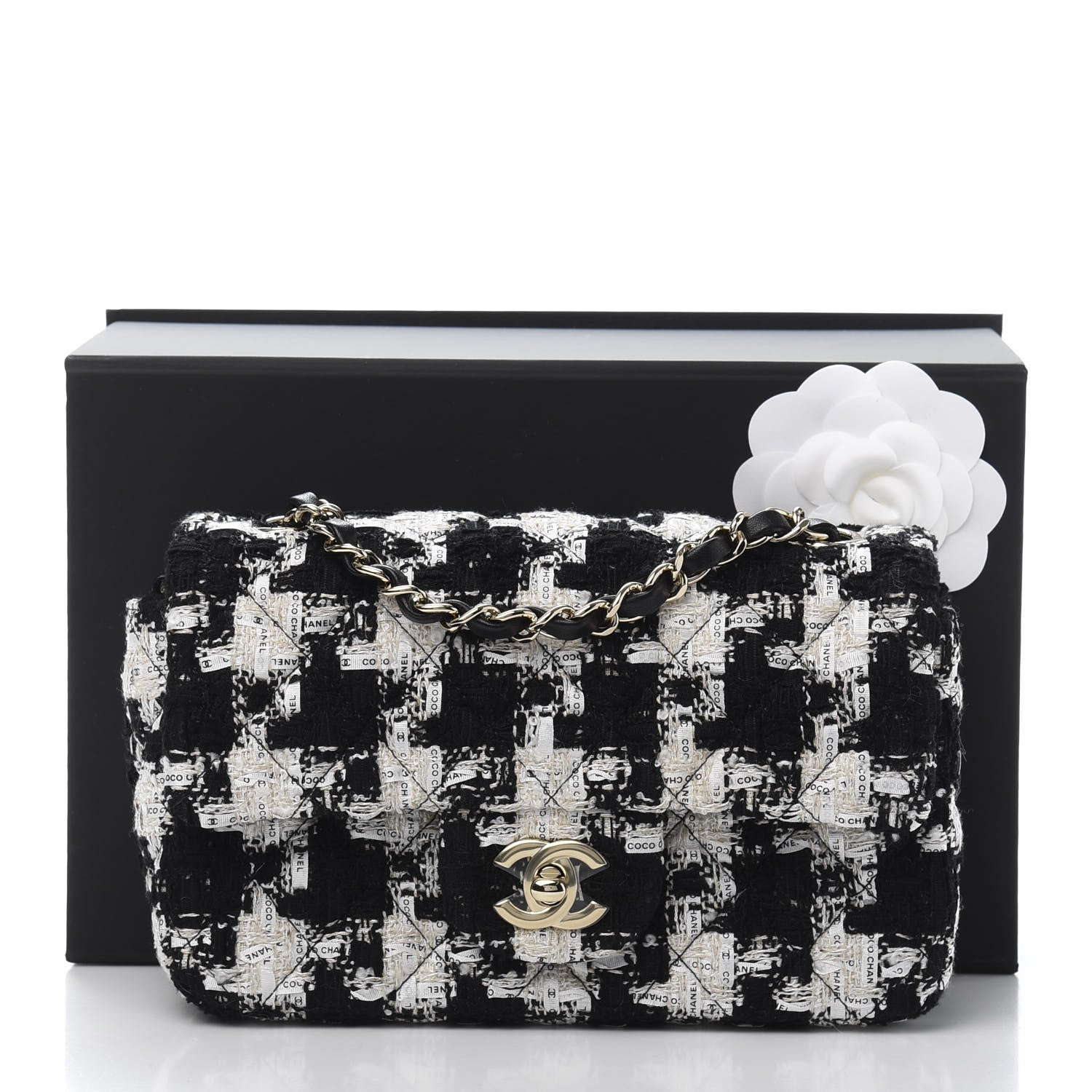 Chanel Tweed Quilted Mini Rectangular Flap Black Ecru White 10 of 10
