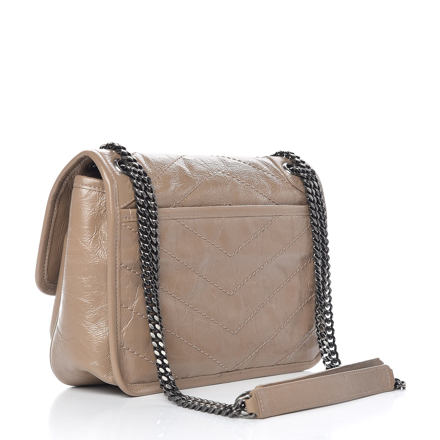 Saint Laurent Crinkled Calfskin Matelasse Monogram Baby Niki Chain Satchel Light Taupe 3 of 10