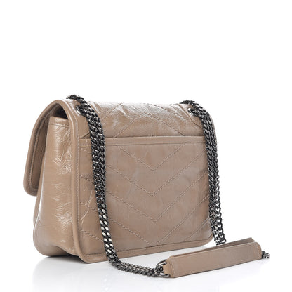 Saint Laurent Crinkled Calfskin Matelasse Monogram Baby Niki Chain Satchel Light Taupe 3 of 10