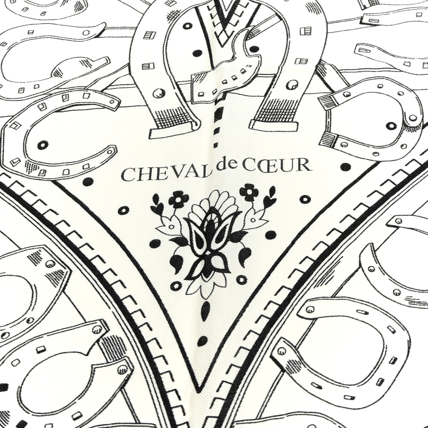 Cashmere Silk Cheval De Coeur Bandana Shawl 140 White Black