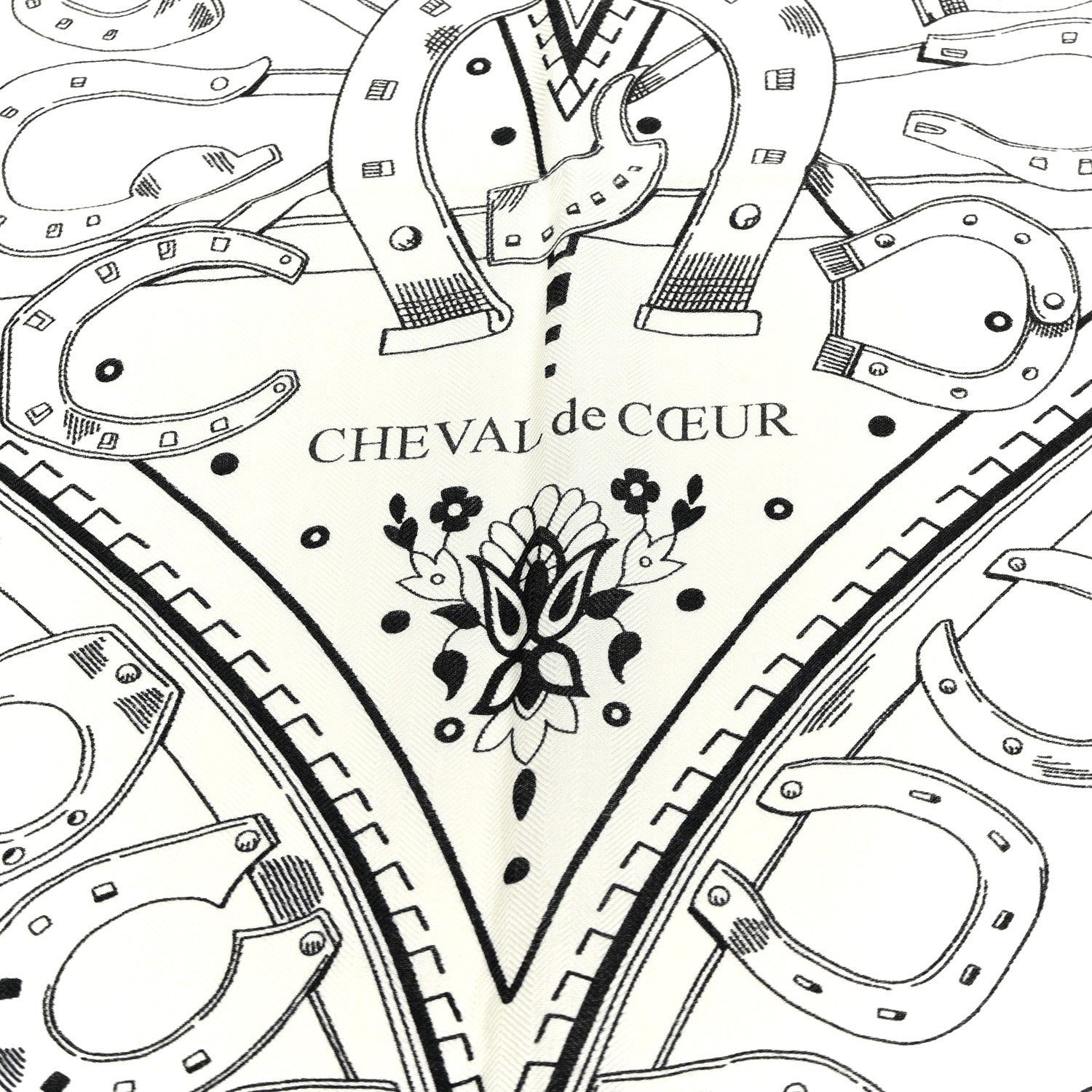 Hermes Cashmere Silk Cheval De Coeur Bandana Shawl 140 White Black 7 of 7
